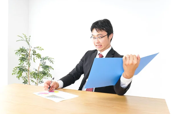 Young Businessman Folder Sitting Table Stock Picture