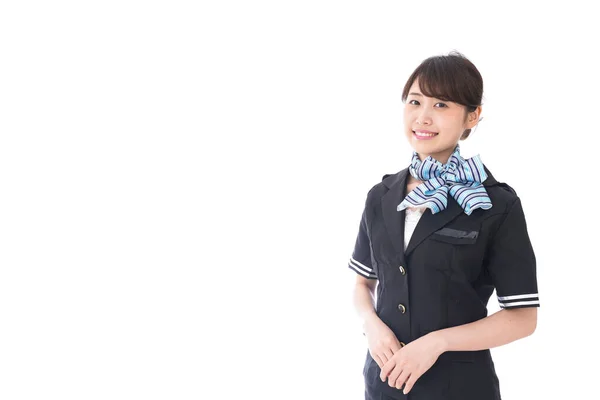 Stewardess Lächelt Isoliert Auf Weiß — Stockfoto