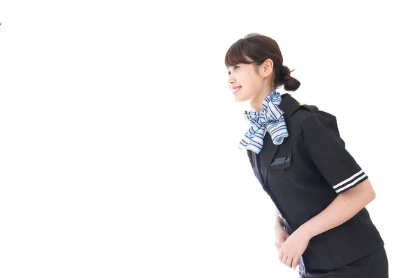 Asistente Vuelo Sonriendo Aislado Blanco —  Fotos de Stock