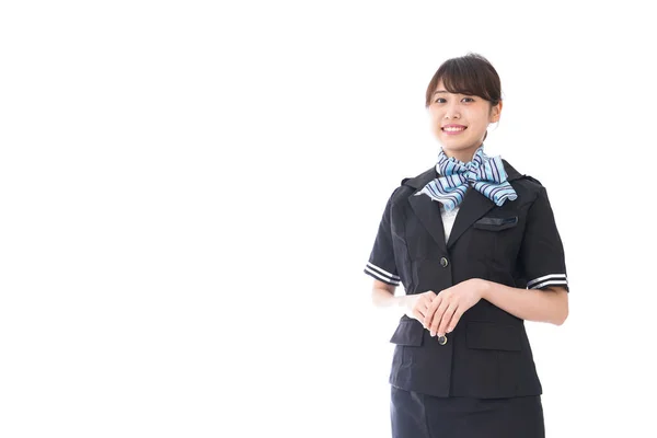 Stewardess Lächelt Isoliert Auf Weiß — Stockfoto