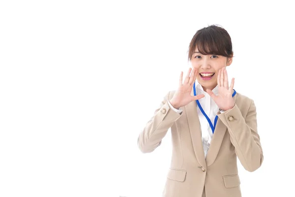 Empresária Gritando Isolado Fundo Branco — Fotografia de Stock