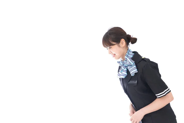 Flight Attendant Bowing Isolated White Background — Stock Photo, Image