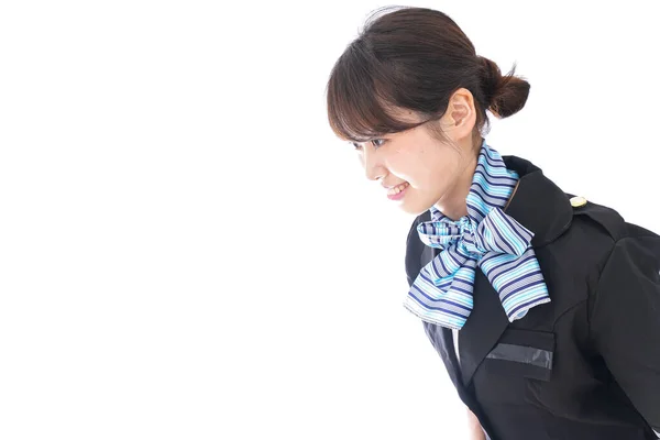 Flight Attendant Bowing Isolated White Background — Stock Photo, Image