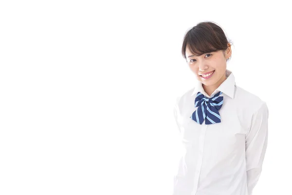 Menina Estudante Sorrindo Isolado Branco — Fotografia de Stock