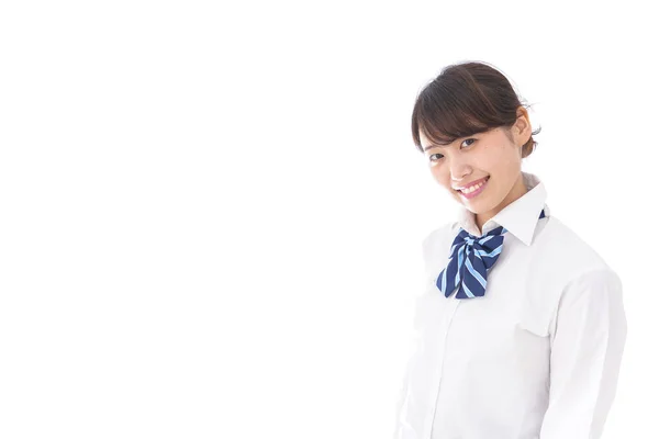 Menina Estudante Sorrindo Isolado Branco — Fotografia de Stock