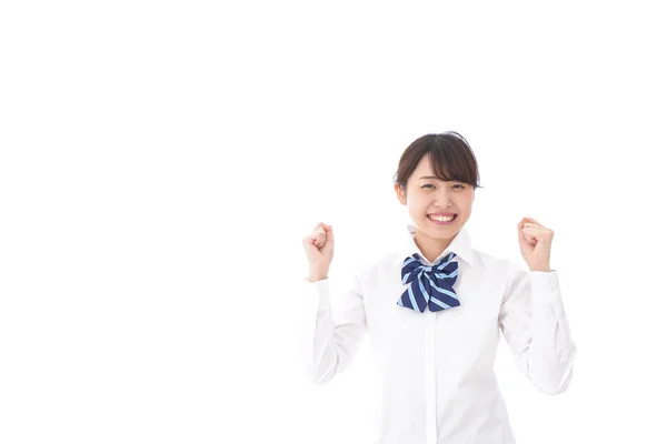 Female Student Rejoice Isolated White Background — Stock Photo, Image