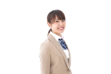 Beyaz arka planda izole Asyalı kız öğrenci 