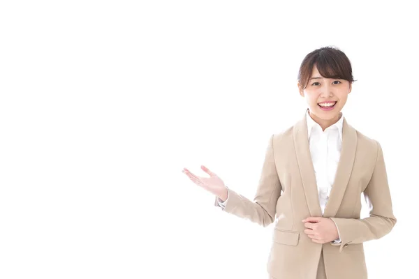 Портрет Азиатской Предпринимательницы Повседневной Одежде Изолированной Белом — стоковое фото