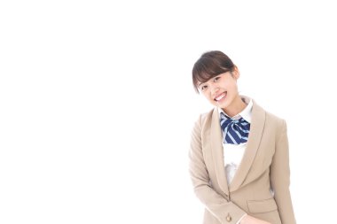 Beyaz arka planda izole Asyalı kız öğrenci 