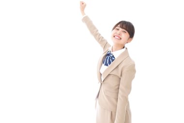 Beyaz arka planda izole Asyalı kız öğrenci 