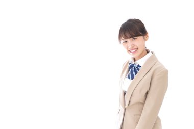 Beyaz arka planda izole Asyalı kız öğrenci 