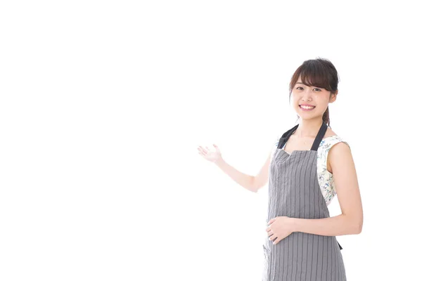 Personal Femenino Cafetería Dando Bienvenida Gente Mostrando Espacio Copia Para — Foto de Stock