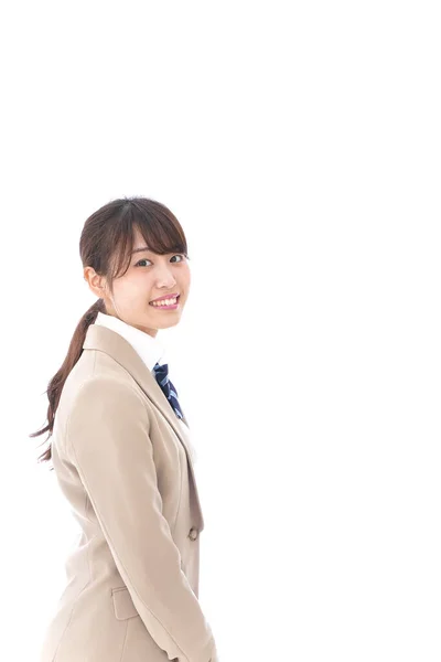 Feminino Asiático Estudante Uniforme Sorrindo — Fotografia de Stock