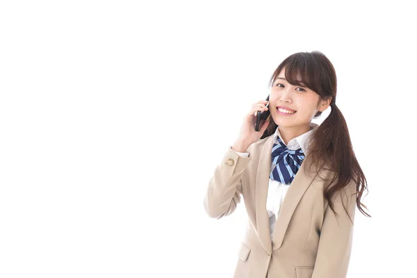 Female Asian Student Talking Phone — Stock Photo, Image