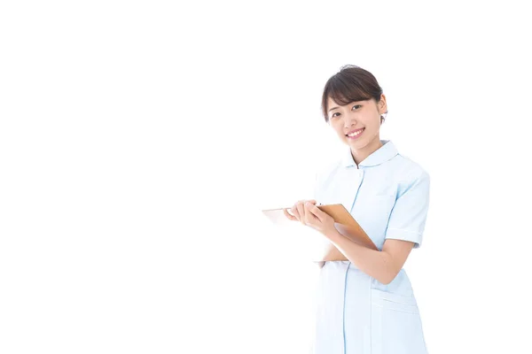 Nurse Holding Medical Record Isolated White — Stock Photo, Image