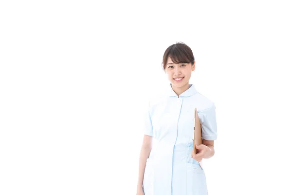 Nurse Holding Medical Record Isolated White — Stock Photo, Image