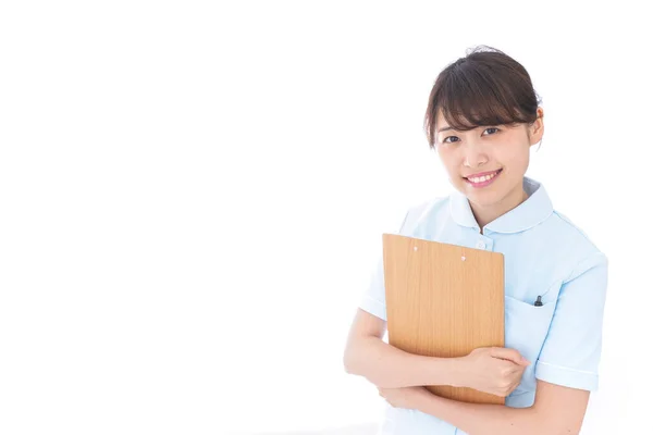 Nurse Holding Medical Record Isolated White — Stock Photo, Image