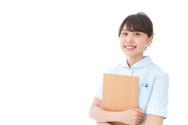 Nurse Holding Medical Record Isolated White — Stock Photo, Image