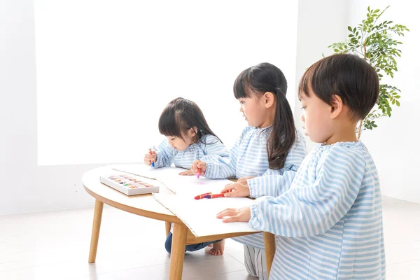 Underbara Barn Som Leker Och Studerar Dagis Förskolekoncept — Stockfoto