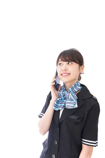 Flight Attendant Talking Phone — Stock Photo, Image