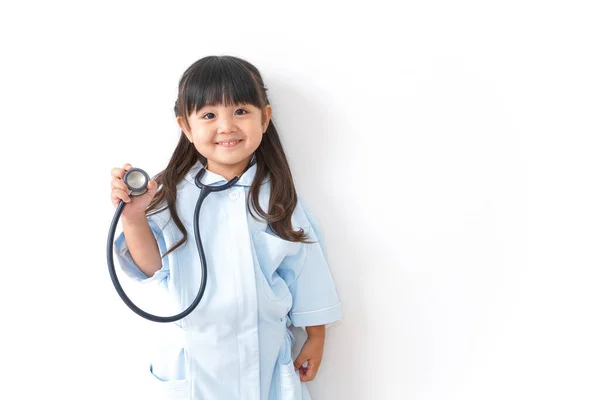 Girl Nurse Pretending Play Isolated White — Stock Photo, Image