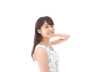 Beyaz arka planda izole edilmiş Asyalı Kadın