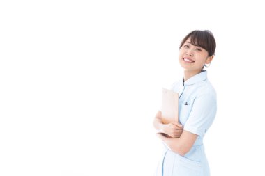 Genç hemşire beyaz arka planda, genç hemşire imajı