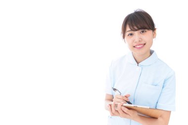 Genç hemşire beyaz arka planda, genç hemşire imajı