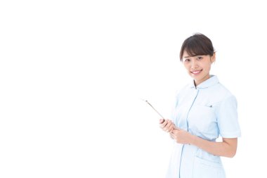 Genç hemşire beyaz arka planda, genç hemşire imajı