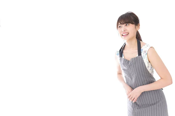 Vrouw Caffe Clerk Poseren Geïsoleerd Witte Achtergrond — Stockfoto