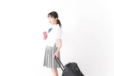 Bayan öğrenci yurtdışında okuyacak, okul gezileri konsepti. 