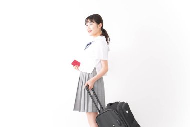 Bayan öğrenci yurtdışında okuyacak, okul gezileri konsepti. 