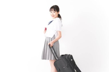 Bayan öğrenci yurtdışında okuyacak, okul gezileri konsepti. 