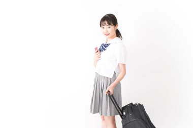 Bayan öğrenci yurtdışında okuyacak, okul gezileri konsepti. 