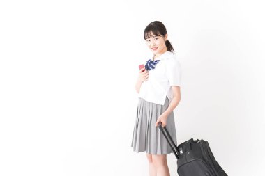 Bayan öğrenci yurtdışında okuyacak, okul gezileri konsepti. 