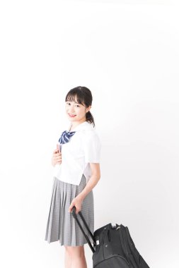 Bayan öğrenci yurtdışında okuyacak, okul gezileri konsepti. 