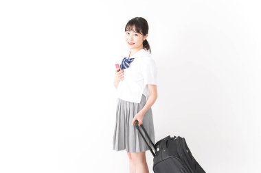 Bayan öğrenci yurtdışında okuyacak, okul gezileri konsepti. 