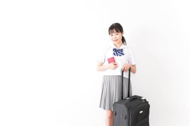 Bayan öğrenci yurtdışında okuyacak, okul gezileri konsepti. 