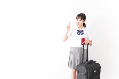 Bayan öğrenci yurtdışında okuyacak, okul gezileri konsepti. 