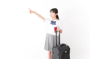 Bayan öğrenci yurtdışında okuyacak, okul gezileri konsepti. 