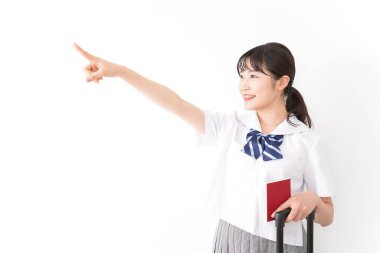 Bayan öğrenci yurtdışında okuyacak, okul gezileri konsepti. 