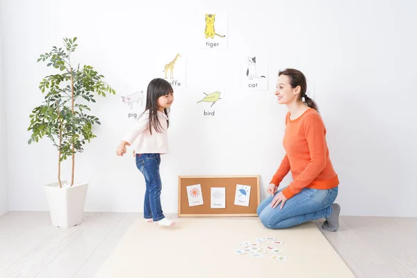 Little Girl Studying English Teacher — Stock Photo, Image