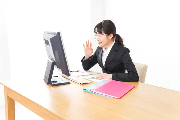 Junge Geschäftsfrau Die Hause Arbeitet Fernarbeits Konzept — Stockfoto