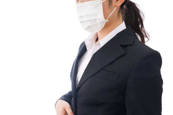 마스크를 여자는 알레르기 로고생 — 스톡 사진