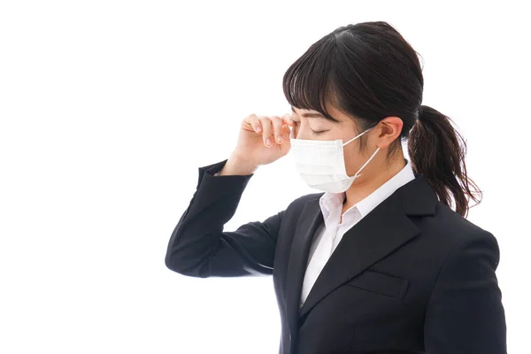 Young Woman Mask Suffer Allergy — Stock Photo, Image