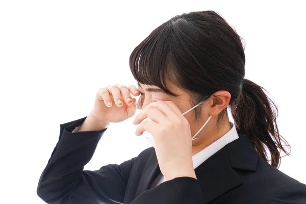 Junge Frau Maske Leidet Allergie — Stockfoto