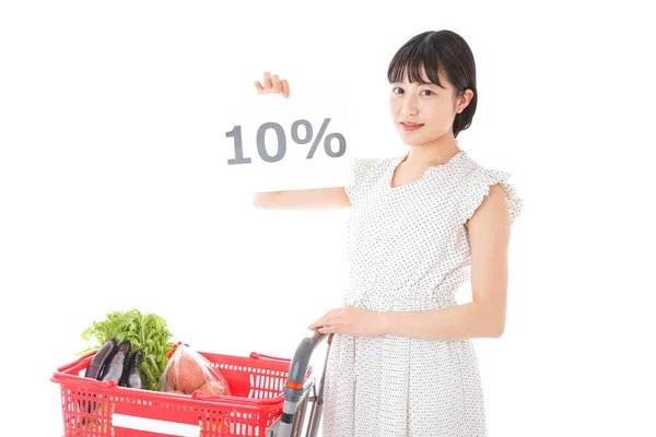 Young Woman Shopping Cart — Stock Photo, Image