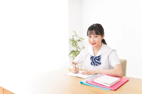 Mladá Asijská Studentka Uniformě Studium — Stock fotografie