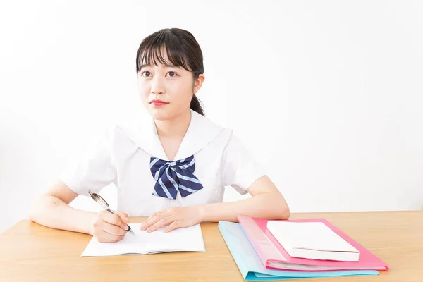 Jong Aziatisch Vrouw Student Uniform Studeren — Stockfoto