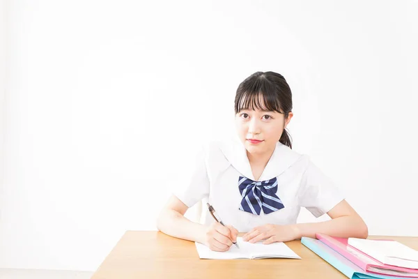 Young Asian Female Student Uniform Studying — Stock Photo, Image